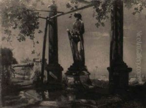 Ein Brunnen Im Park Der Villa Falconieri Bei Rom by Oswald Achenbach