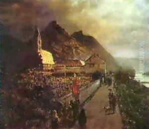 Kloster Bornhoven, Im Hintergrund Die Zwei Feindlichen Bruder by Oswald Achenbach