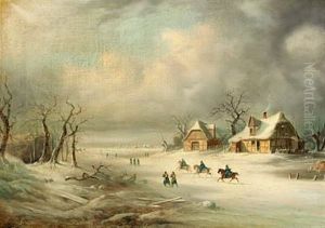 Winter Scene With Soldiers On Horseback