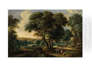 Personnages Dans Un Sous Bois & Paysage Au Pecheur by Lucas Achtschellinck