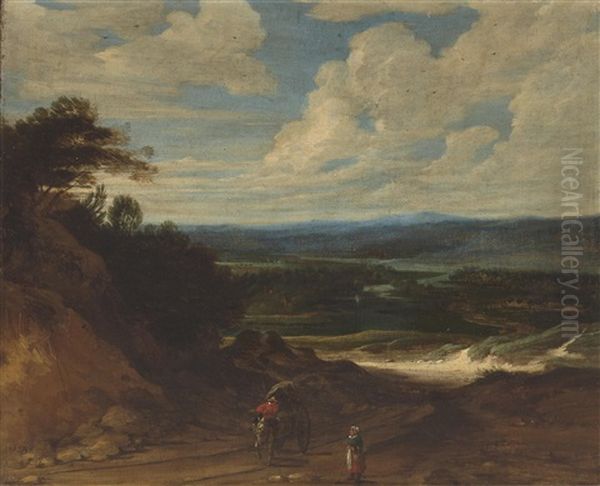 A Landscape With Figures And A Wagon On A Track In The Foreground - view 1