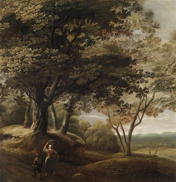 Bewaldete Landschaft Mit Wanderern - view 1