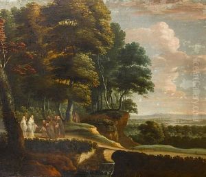 Benedictine And Franciscan Monks In A River Landscape by Lucas Achtschellinck