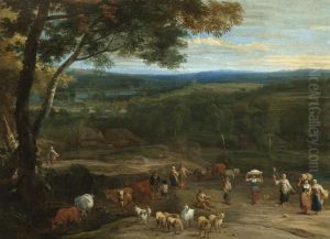 An Extensive Landscape With Figures On High Ground Passing A Herdsman Grazing His Cattle And Sheep An Extensive Landscape With Figures On High Ground Passing A Herdsman Grazing His Cattle And Sheep