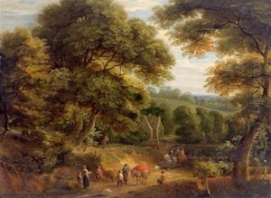 Bewaldete Landschaft Mit Reisenden Auf Einer Strase (in Collab. W/pieter Bout)