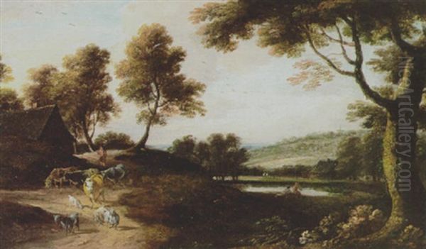 Figures And Farm Animals In A River Landscape - view 1