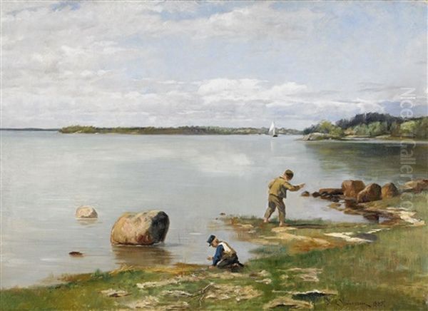 Kustlandskap Med Lekande Barn - view 1