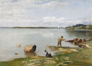 Kustlandskap Med Lekande Barn by Johann Axel Gustaf Acke