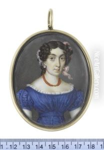 A Lady, Wearing Blue Decollete Dress With Ruched Cap Sleeves And Waist Belt, White Lace Trim, Multi-stranded Coral Necklace, Diamond Pendent Earrings