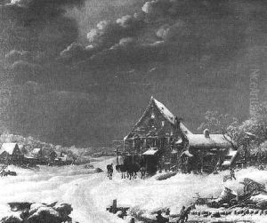 Winterliche Dorfstrase Mit Staffagen by Johann Adam Ackermann