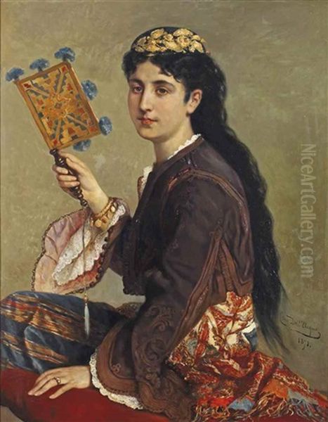 L'eventail (levantine D'alexandrie D'egypte); Lady Of Alexandria With A Fan - view 1