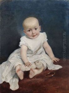 Kleinkind Mit Puppe Und Armreif by Cesare Felix Georges dell' Acqua