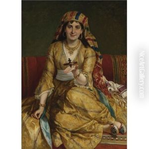 A Woman In Oriental Costume Playing With A Spinning Top