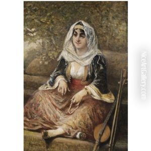 The Yayly Tanbur Player by Cesare Felix Georges dell' Acqua
