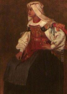 Eine Dame Aus Urbino In Volkstracht by Cesare Felix Georges dell' Acqua