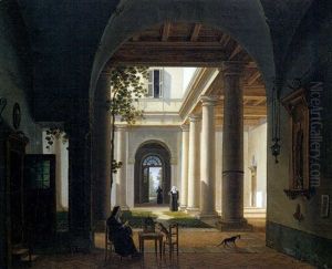 Interno Di Un Monastero Con Macchiette by Giovanni Battista dell' Acqua