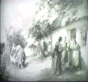 Tratsch Vor Dem Bauernhof by Agoston Acs