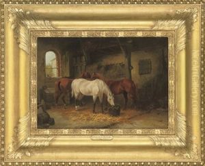 Three Horses In A Stable by Julius Adam the Elder