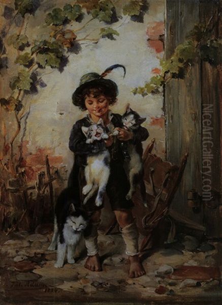 Junge Mit Drei Katzen - view 1
