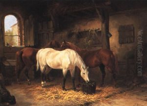 Drei Pferde Im Stall by Julius Adam the Elder