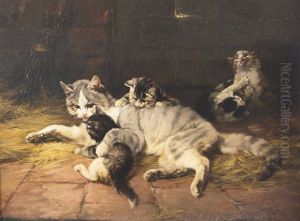 Cat Mother With Kittens by Julius Adam the Younger