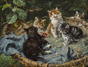 Funf Katzchen Im Korb by Julius Adam the Younger