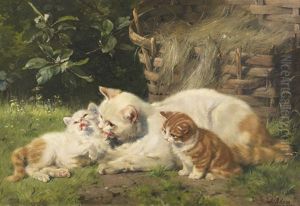Katzenmutter Mit Ihren Beiden Jungen by Julius Adam the Younger