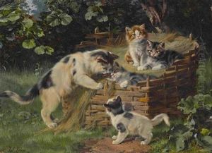 Katzenmutter Mit Ihren Vier Jungen by Julius Adam the Younger