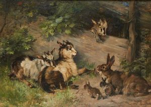 Chevreaux Et Lapereaux Dans Les Bois by Julius Adam the Younger