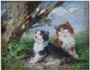 Two Kittens Watching Butterflies by Julius Adam the Younger