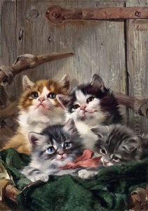 Vier Katzenkinder In Einem Korb Vor Einer Stallture by Julius Adam the Younger