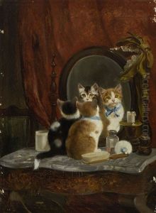 Zwei Katzchen Vor Dem Spiegel by Julius Adam the Younger