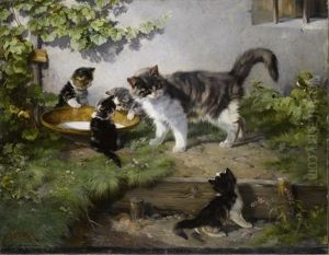 Spielende Katzenfamilie by Julius Adam the Younger