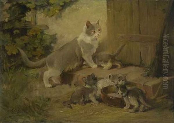 Katze Mit Ihren Jungen Vor Der Ture - view 1