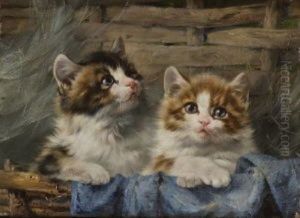Zwei Katzchen Im Korb by Julius Adam the Younger