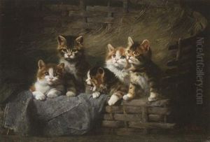 Funf Katzchen Im Korb by Julius Adam the Younger