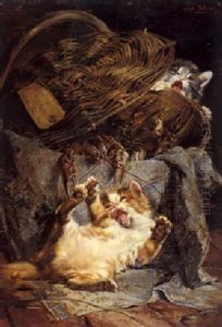 Zwei Katzchen An Einem Hummerkorb by Julius Adam the Younger
