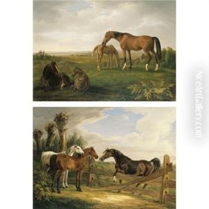 Vollbluter Mit Fohlen Und Auf Der Koppel (thoroughbreds With Their Foals And In A Paddock) (a Pair)