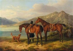 Reiter Und Zwei Pferde Am See (rider And Two Bays By A Lake) Reiter Und Zwei Pferde Am See (rider And Two Bays By A Lake)