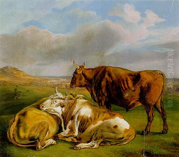 Drei Rinder Vor Weiter Landschaft - view 1