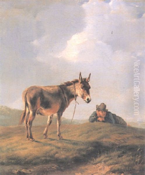 Figure Resting In A Landscape With His Donkey - view 1