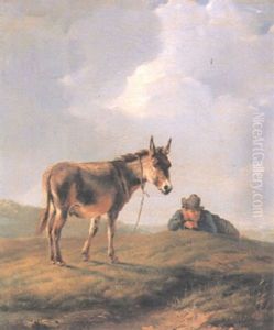 Figure Resting In A Landscape With His Donkey Figure Resting In A Landscape With His Donkey