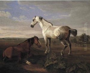 Horses In A Field by Albrecht Adam