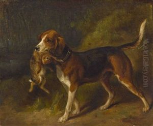Jagdhund Mit Seinem Kaninchenfang by Benno Adam