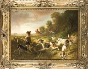 Hirschjagdszene, Von Jagern Zu Pferde Und Einer Hundemeute Verfolgter Hirsch by Benno Adam