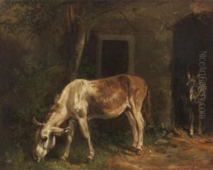 Zwei Esel Vor Dem Stall by Benno Adam