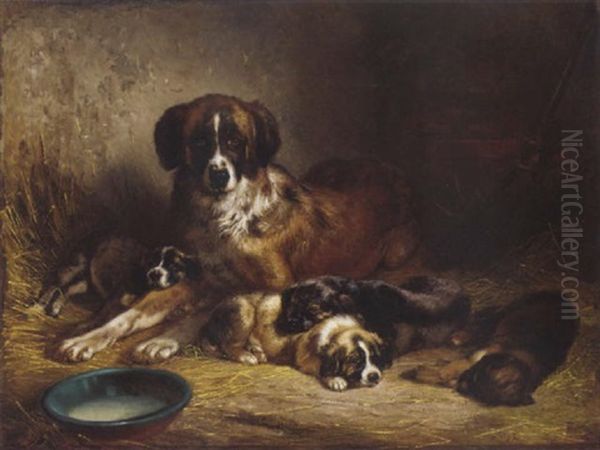 A Bernese Mountain Dog With Its Litter - view 1