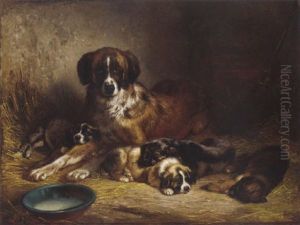 A Bernese Mountain Dog With Its Litter by Benno Adam
