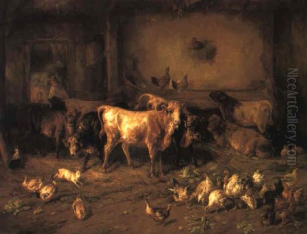 Kuhe Und Federvieh In Einem Stall - view 1
