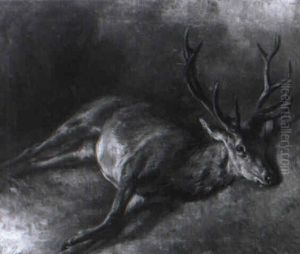Erlegter Hirsch, Auf Dem Waldboden Liegend by Benno Adam